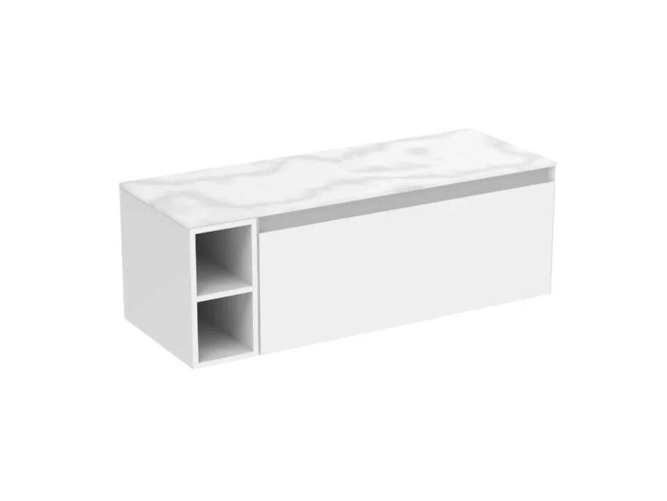 Saneux Uni 120cm Kit - 100cm 1 Drawer Wall Mounted Unit, 20cm Spacer & 120cm Countertop - Matte White detail view - Image 4