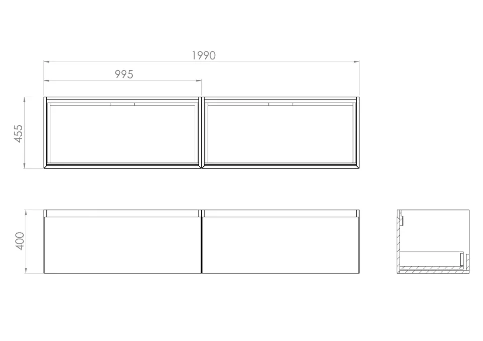 Saneux Uni 200cm Kit - 2 X 100cm 1 Drawer Wall Mounted Unit & 200cm Countertop - English Oak detail view - Image 2