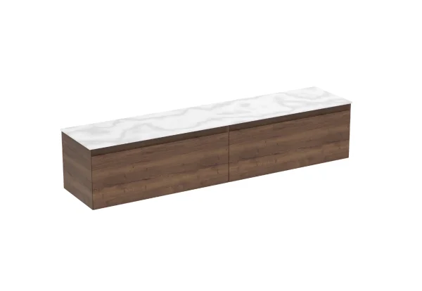 Saneux Uni 200cm Kit - 2 X 100cm 1 Drawer Wall Mounted Unit & 200cm Countertop - English Oak