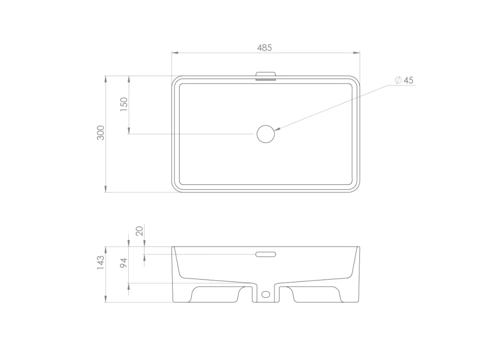 Saneux Sienna 48x31.5cm Rectangular Countertop Washbasin detail view - Image 2