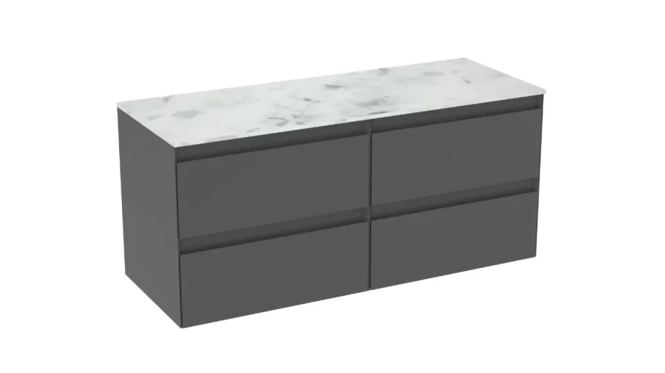 Saneux Uni 120cm 4 Drawer Wall Mounted Unit - Matte Anthracite detail view - Image 3