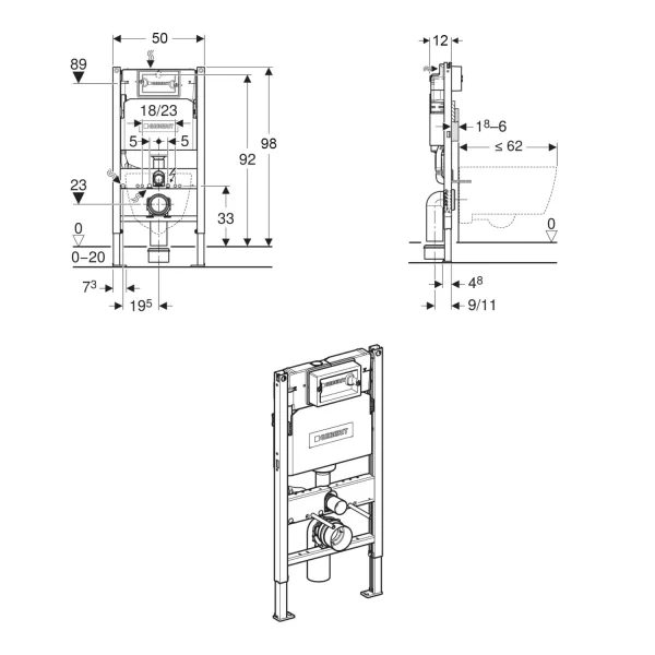 Geberit Duofix 980mm Frame For Wall Hung Pans With Delta Concealed Cistern (excl. Flush Plate)