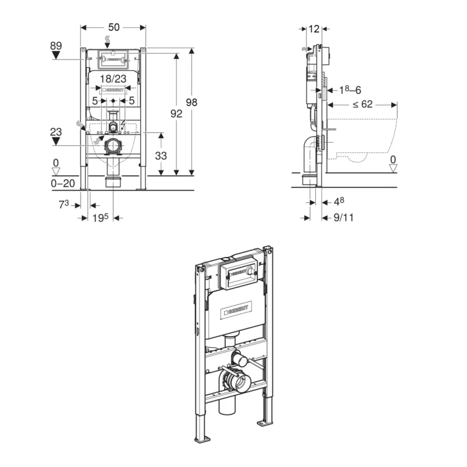 Geberit Duofix 980mm Frame For Wall Hung Pans With Delta Concealed Cistern (excl. Flush Plate) product image - Image 1