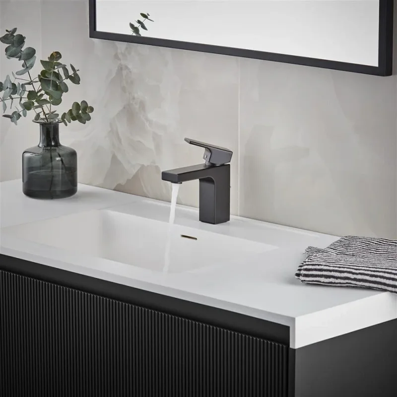 Hansgrohe Vernis Shape Single Lever Basin Mixer 100 Without Waste Set Matt Black product image - Image 1