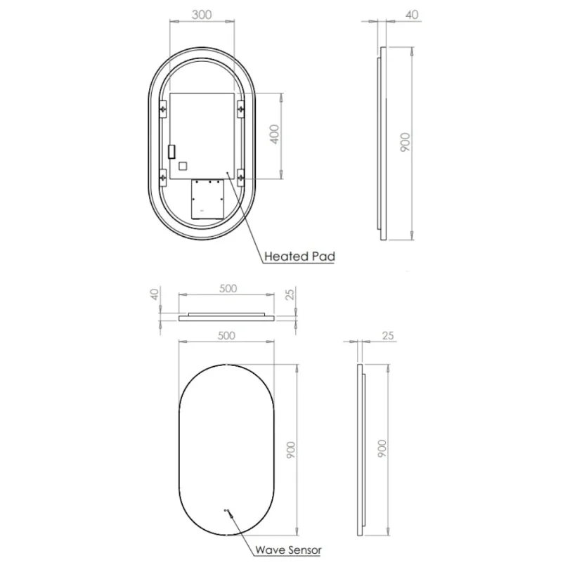 Hib Arcane Illuminated Frame Bathroom Mirror - Gunmetal detail view - Image 2