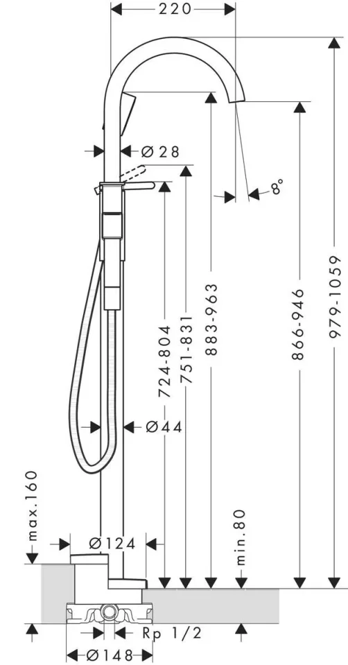 Axor One Single Lever Bath Mixer Floor-standing Chrome detail view - Image 2