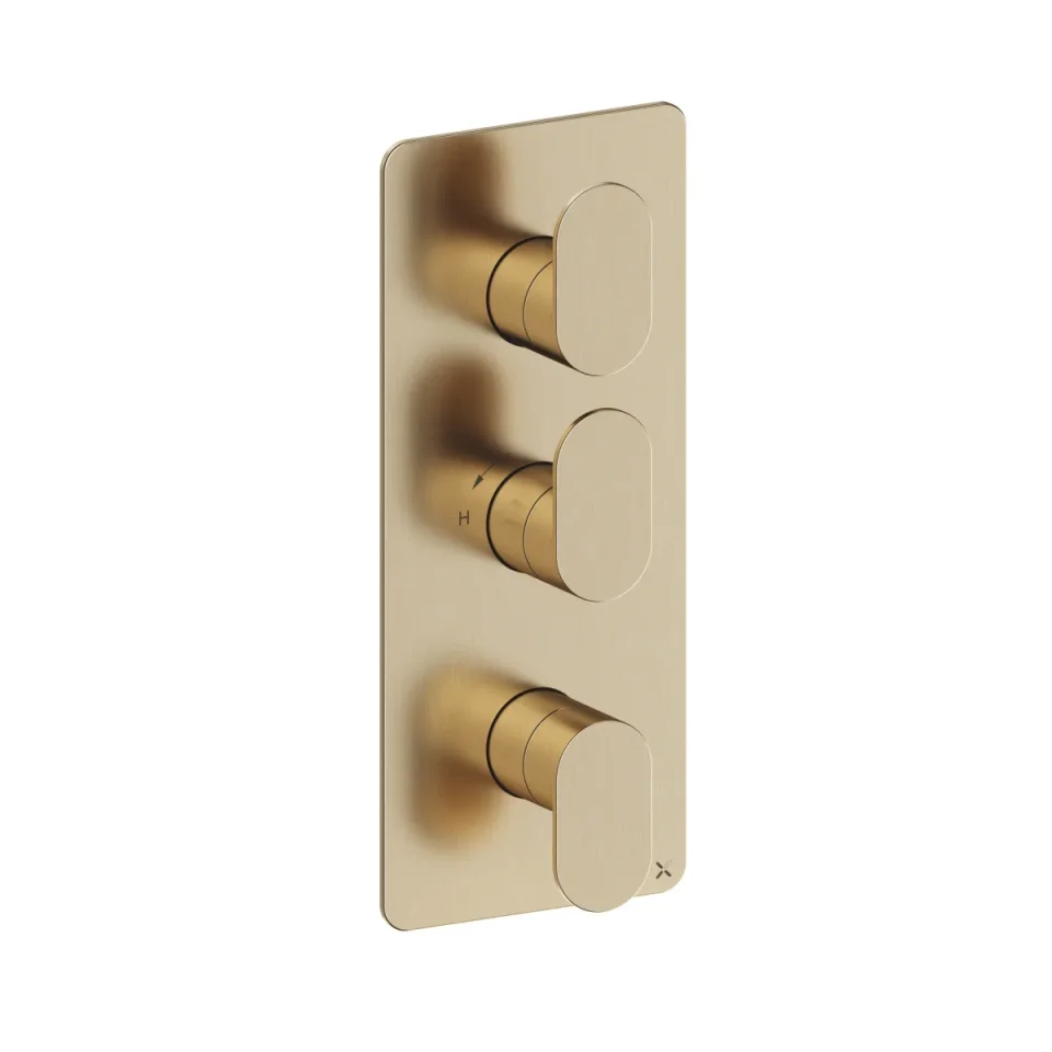 Crosswater Drift 2 Outlet 3 Handle Portrait Valve & Trimset Brushed Brass product image - Image 1