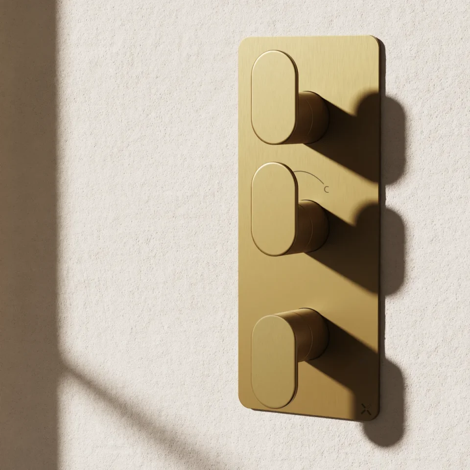 Crosswater Drift 2 Outlet 3 Handle Portrait Valve & Trimset Brushed Brass detail view - Image 2