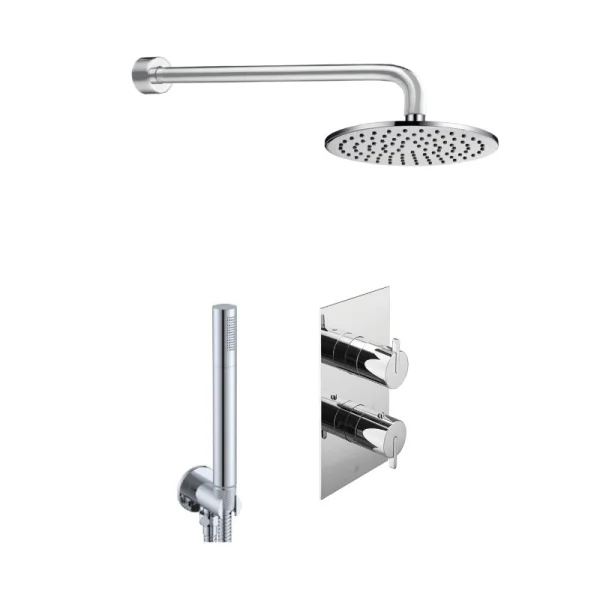 Just Taps Kio 2 Outlet Shower Valve, Arm 300mm, Overhead Shower 200mm, Water Outlet And Holder