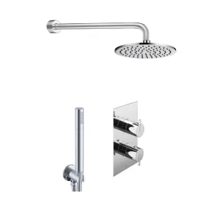 Just Taps Kio 2 Outlet Shower Valve, Arm 300mm, Overhead Shower 200mm, Water Outlet And Holder
