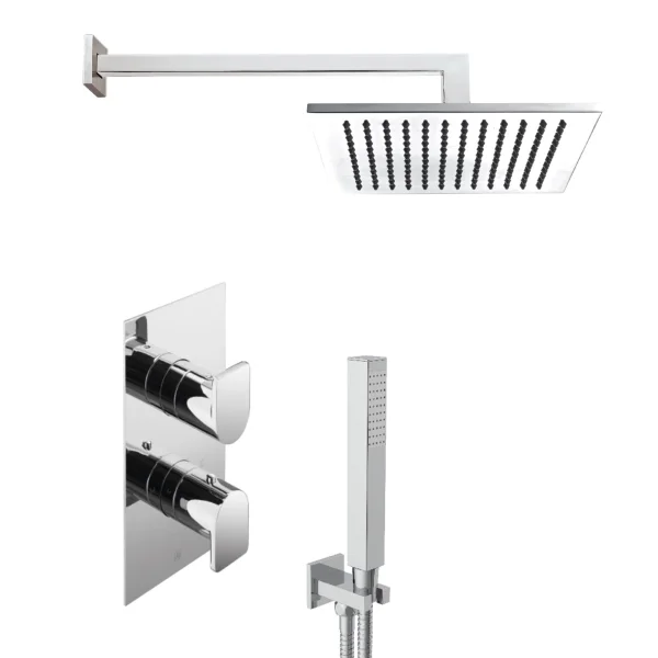 Just Taps Form 2 Outlet Shower Valve, Arm 400mm, Overhead Shower 200mm, Water Outlet And Holder