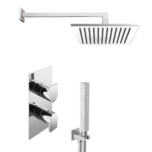 Just Taps Form 2 Outlet Shower Valve, Arm 400mm, Overhead Shower 200mm, Water Outlet And Holder