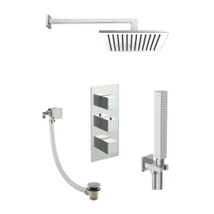 Just Taps Athena 2 Outlet Shower Valve, Slimline Exofil Click Clack Shower Arm, 400mm, Overhead Shower 200mm