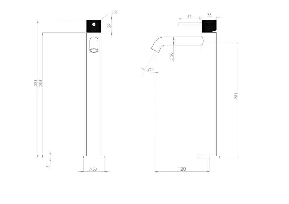 Saneux Cos Tall Basin Mixer Body - Satin Black detail view - Image 2