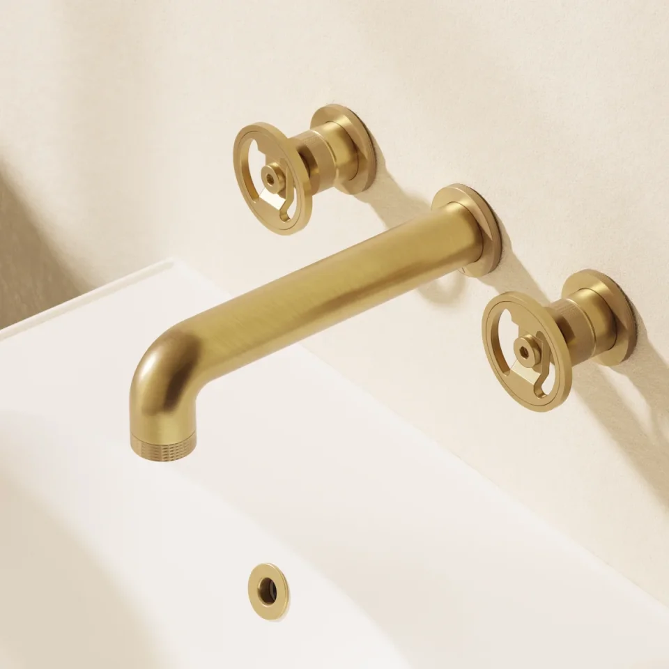 Crosswater Union Basin 3 Hole Wall Mounted Trim Set Union Brass detail view - Image 2