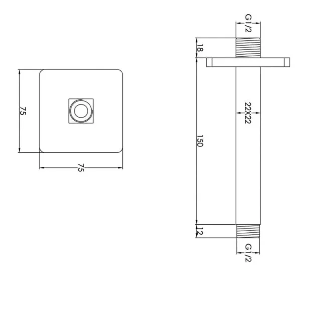 Just Taps Hix Ceiling Shower Arm 150mm Brushed Brass detail view - Image 2