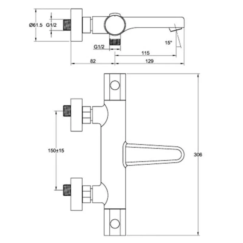 Just Taps Hugo Wall Mounted (With Flanges) Thermostatic Bath Shower Mixer Chrome detail view - Image 2