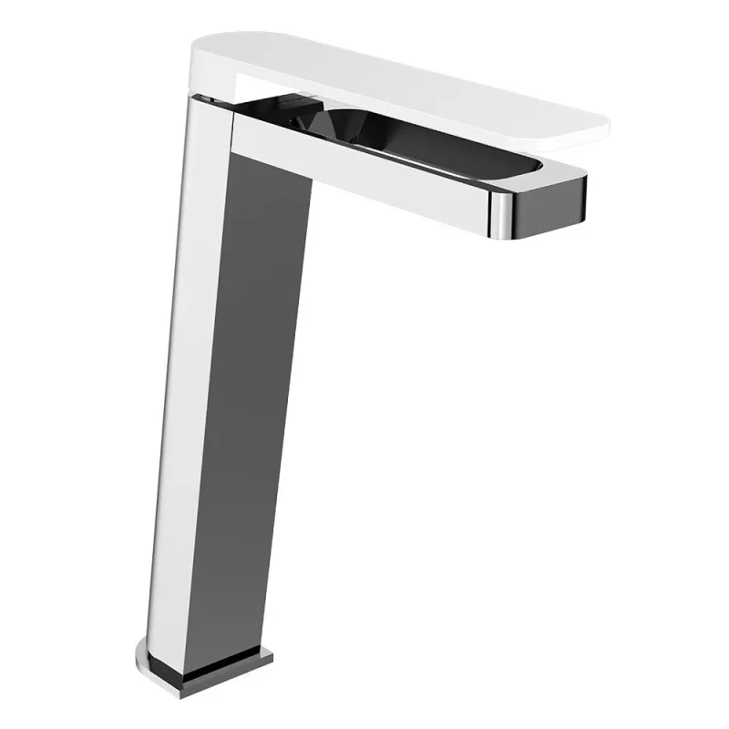 Just Taps Axel Single Lever Tall Basin Mixer Matt White Handle Chrome product image - Image 1