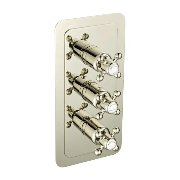 Just Taps Grosvenor Cross Thermo Concealed 3 Outlet Shower Valve Vertical  Nickel