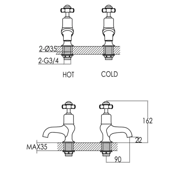 Just Taps Grosvenor Pinch Bath Taps Matt Black