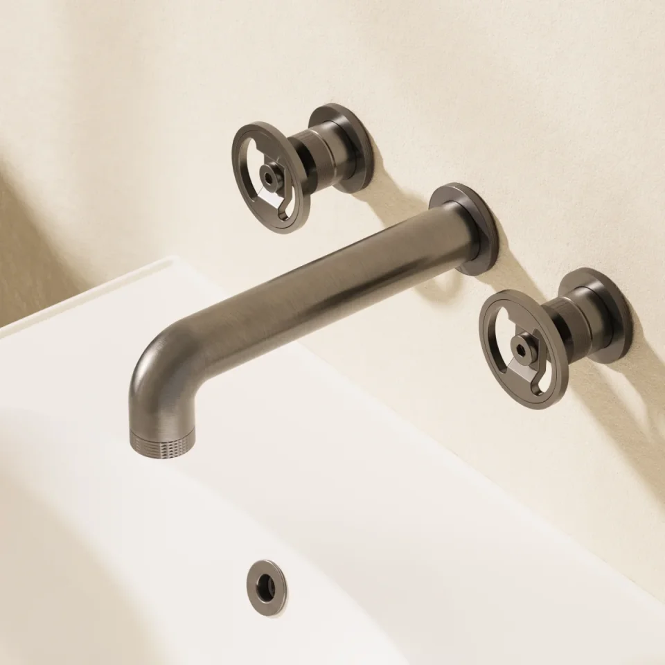 Crosswater Union Basin 3 Hole Wall Mounted Trim Set Brushed Black Chrome detail view - Image 2