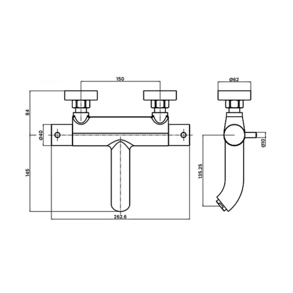 Just Taps Florence Thermostatic Bath Filler Wall Mounted Chrome