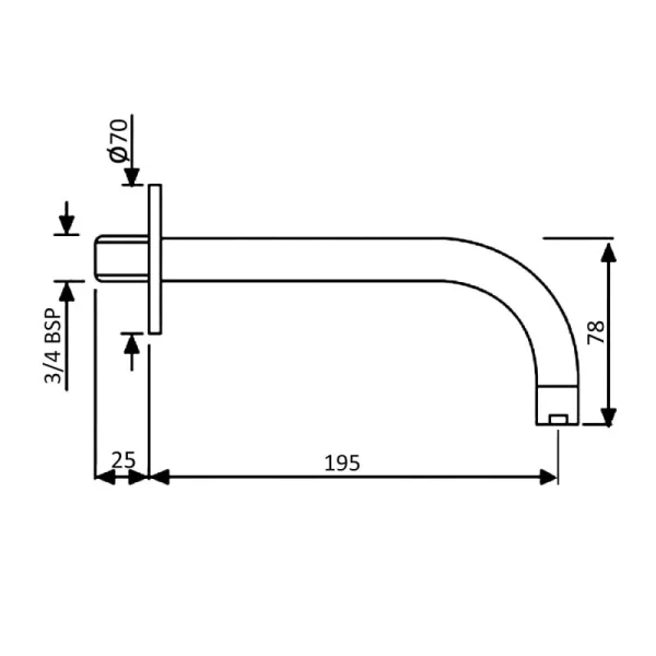 Just Taps Florence Bath Spout 195mm With Wall Flange Chrome