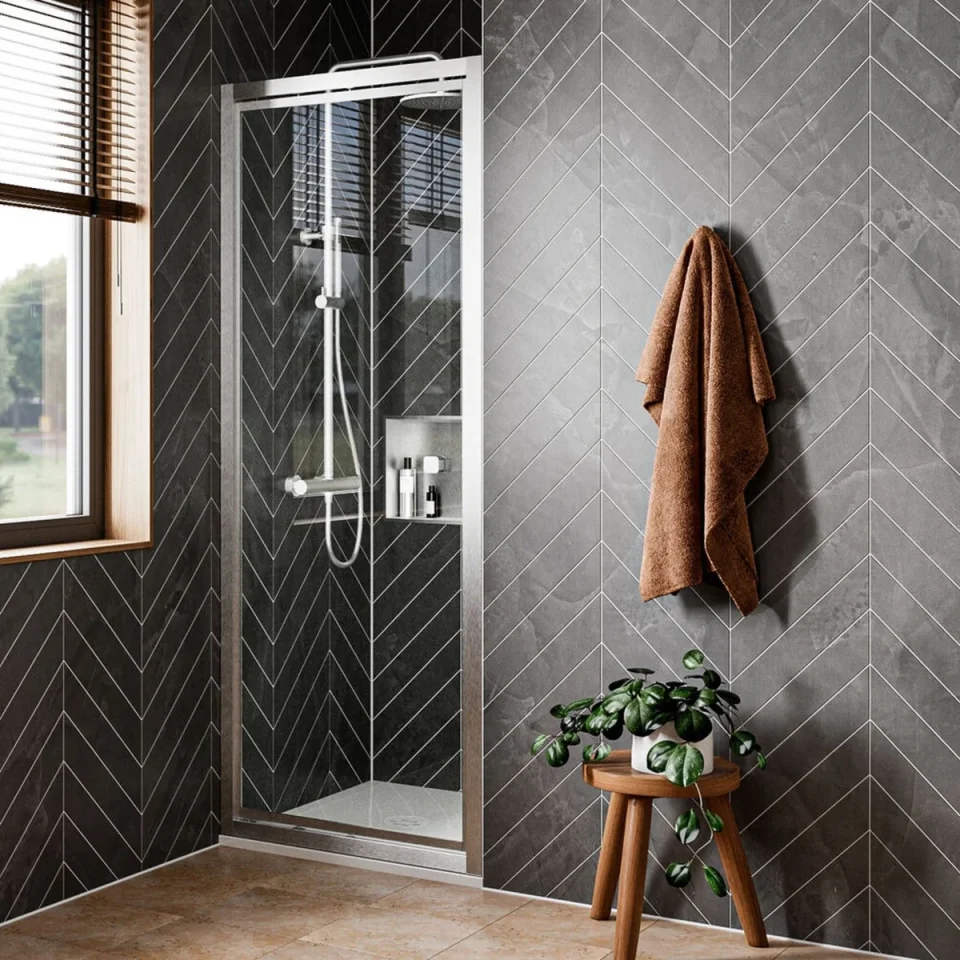 Crosswater Clear 6 Infold Door 700 Brushed Nickel product image - Image 1