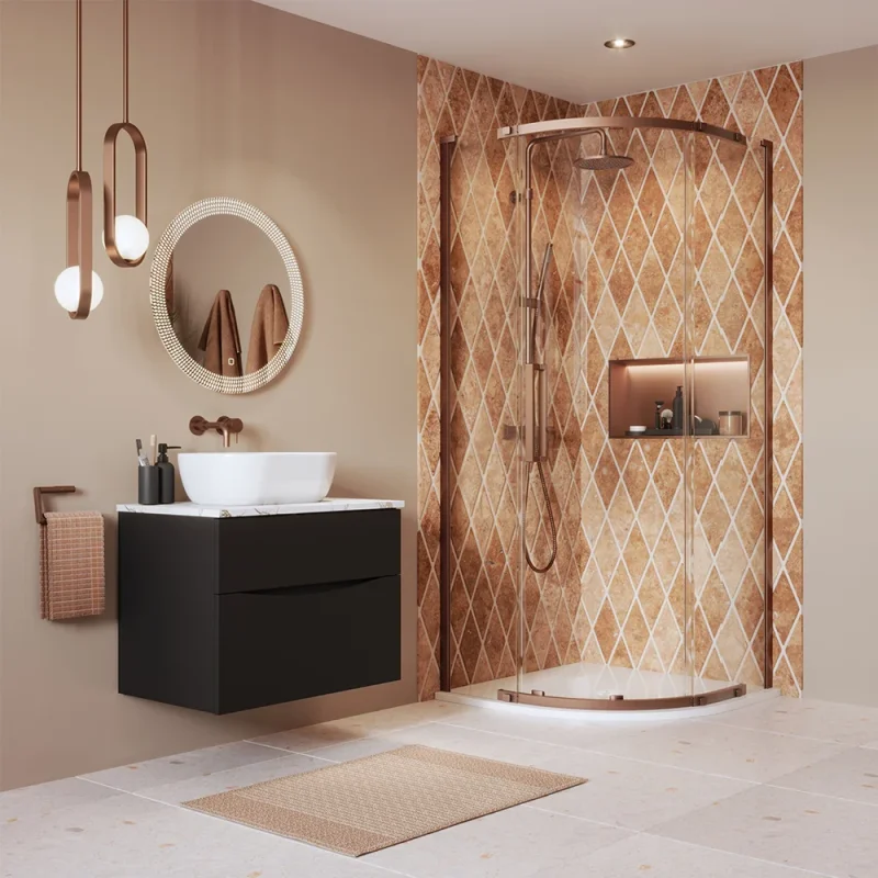 Crosswater Asura 8mm Quadrant Single Door A 900 x 900 Fixed Panels Brushed Bronze product image - Image 1