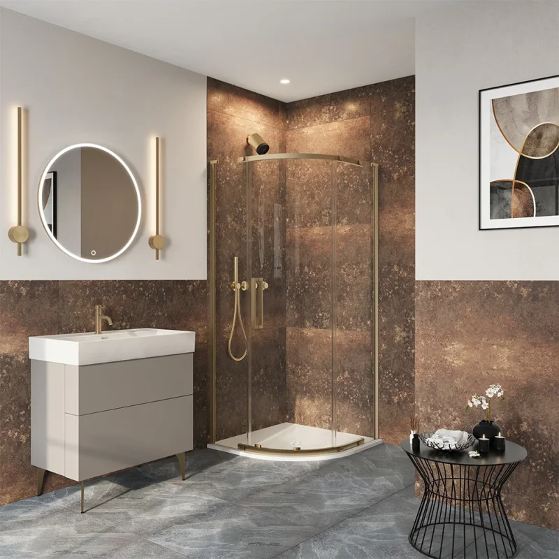 Crosswater Asura 8mm Quadrant Single Door A 800 x 800 Fixed Panels Brushed Brass product image - Image 1