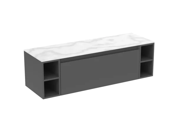Saneux Uni 140cm Kit - 100cm 2 Drawer Wall Mounted Unit, 2 X 20cm Spacers & 140cm Countertop - Matte Anthracite