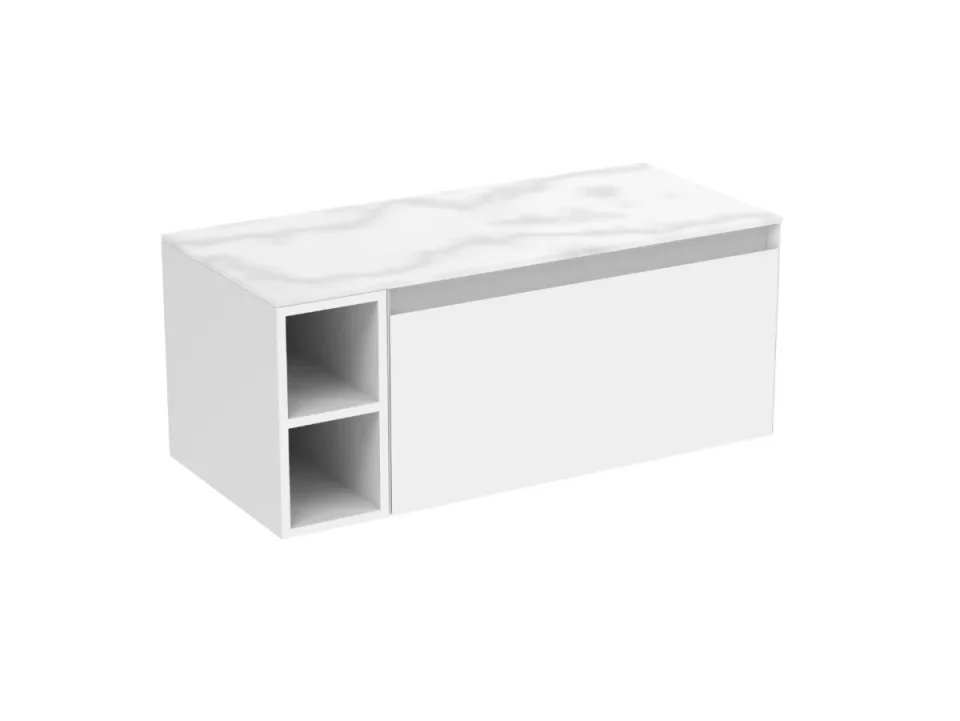 Saneux Uni 100cm Kit - 80cm 1 Drawer Wall Mounted Unit, 20cm Spacer & 100cm Countertop - Matte White detail view - Image 4