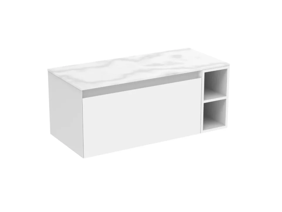 Saneux Uni 100cm Kit - 80cm 1 Drawer Wall Mounted Unit, 20cm Spacer & 100cm Countertop - Matte White product image - Image 1