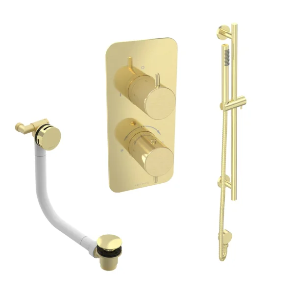 Saneux Eden 2 Way Shower Kit - W/ Slim Handset & Slider Rail & Bath Filler - Brushed Brass
