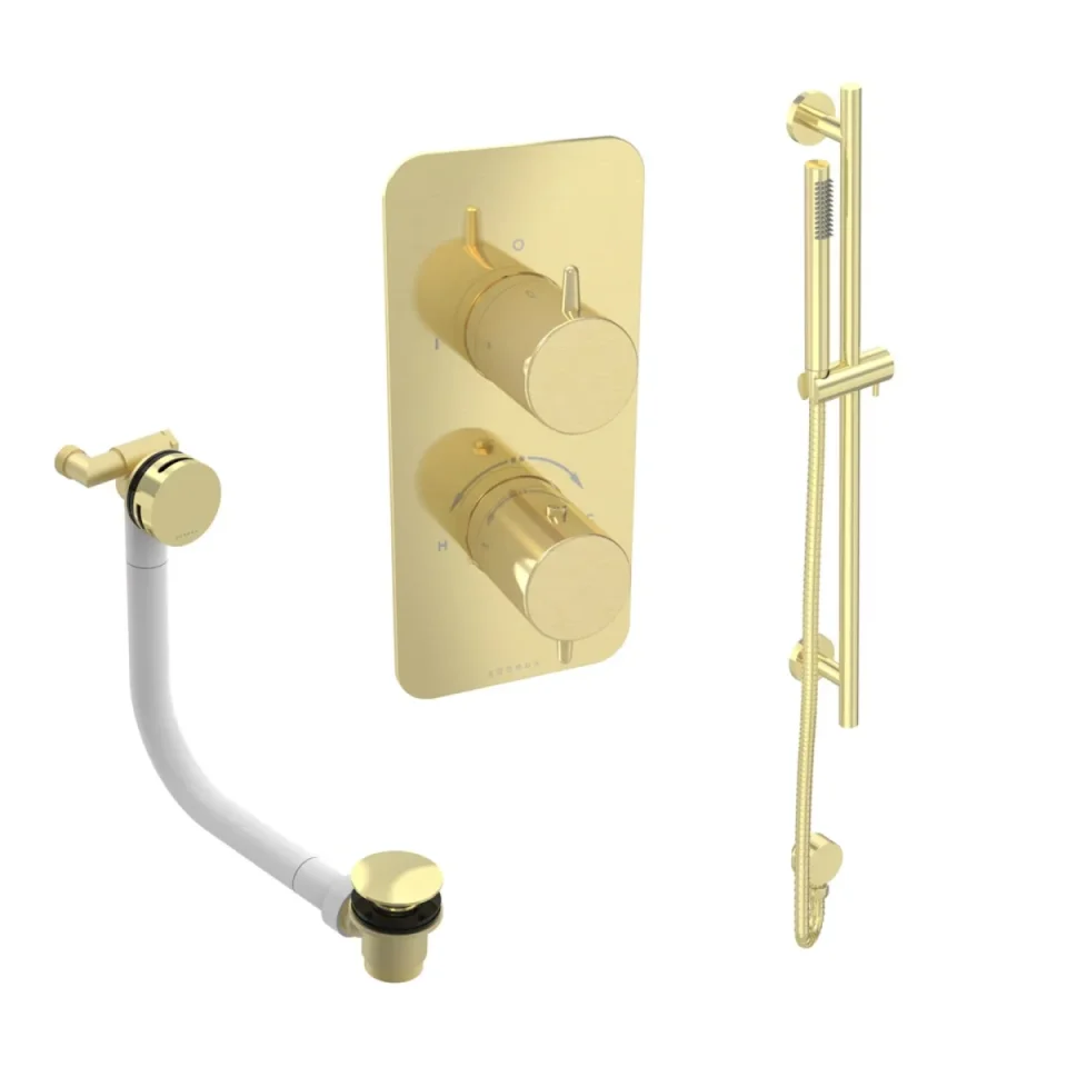 Saneux Eden 2 Way Shower Kit - W/ Slim Handset & Slider Rail & Bath Filler - Brushed Brass product image - Image 1