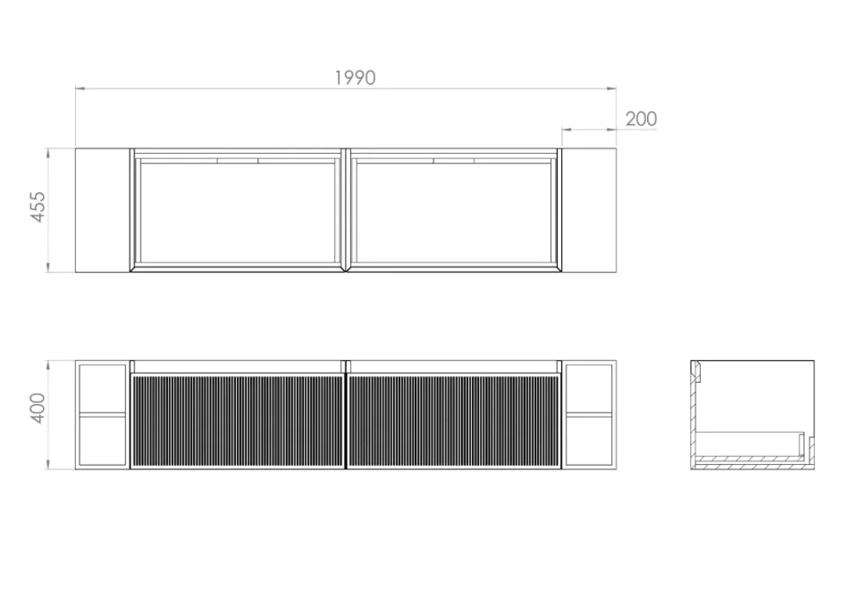 Saneux Monument 200cm Kit - 2 X 80cm 1 Drawer Wall Mounted Unit, 2 X 20cm Spacers & 200cm Countertop - Matte Black detail view - Image 2
