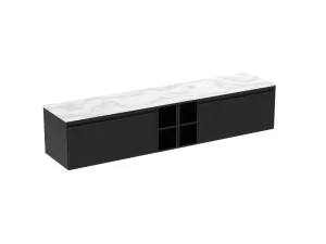 Saneux Monument 200cm Kit - 2 X 80cm 1 Drawer Wall Mounted Unit, 2 X 20cm Spacers & 200cm Countertop - Matte Black