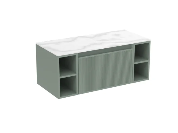 Saneux Monument 100cm Kit - 60cm 1 Drawer Wall Mounted Unit, 2 X 20cm Spacers & 100cm Countertop - Matte Sage