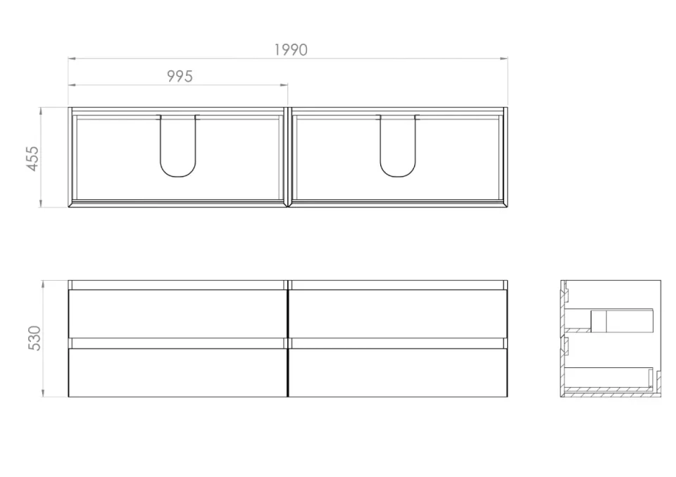Saneux Uni 200cm Kit - 2 X 100cm 2 Drawer Wall Mounted Unit & 200cm Countertop - English Oak detail view - Image 2