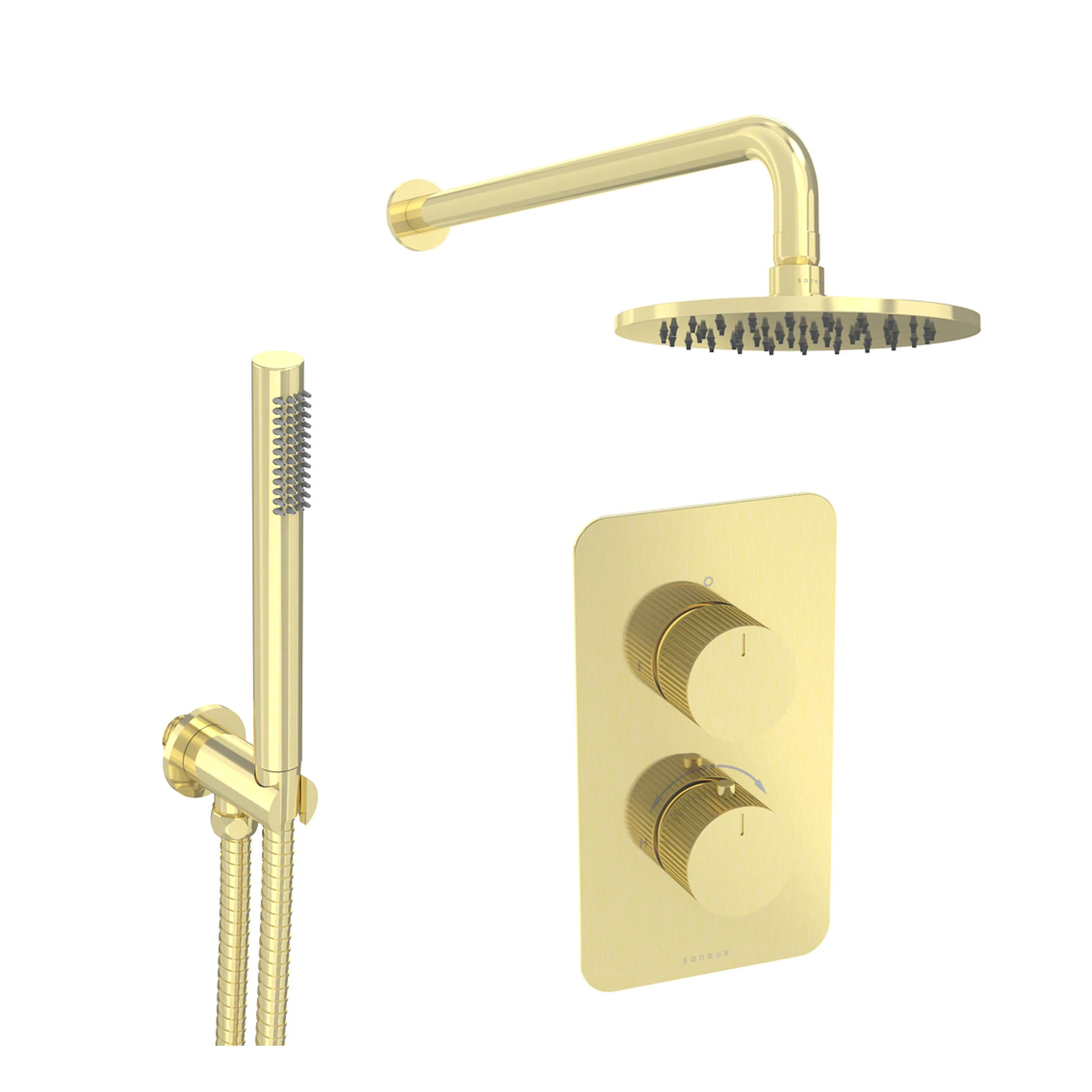 Saneux Cos 2 Way Shower Kit - W/ Slim Handset - Fluted - Brushed Brass