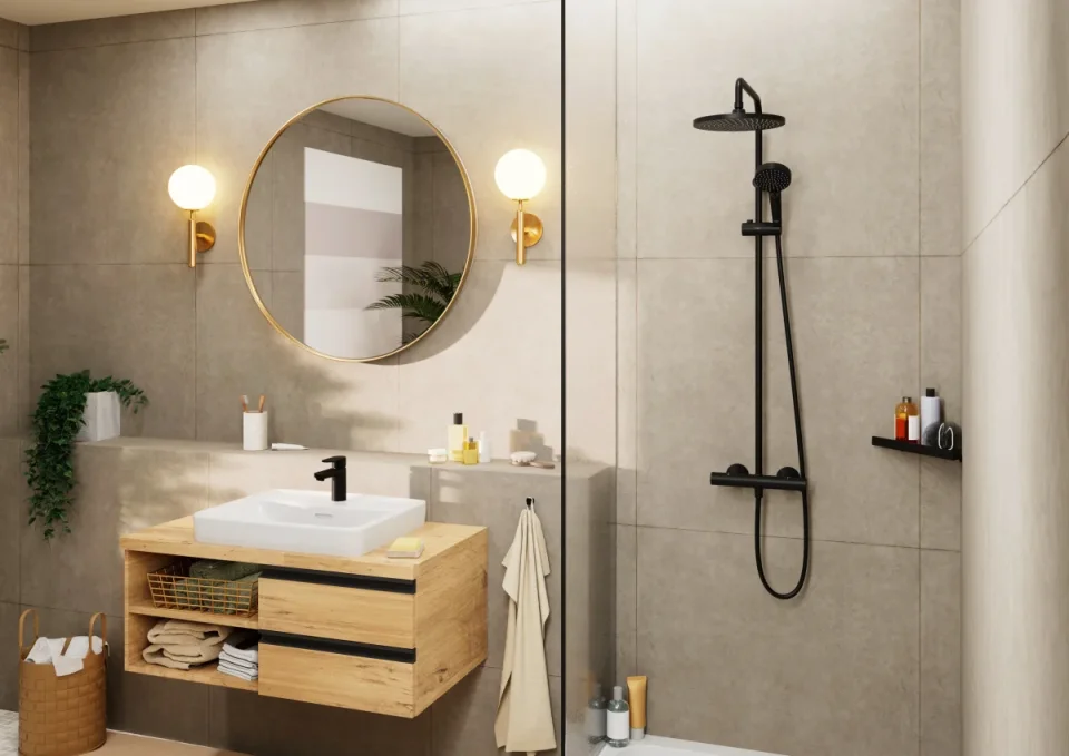Hansgrohe Vernis Blend Showerpipe 240 1jet With Thermostat Matt Black product image - Image 1