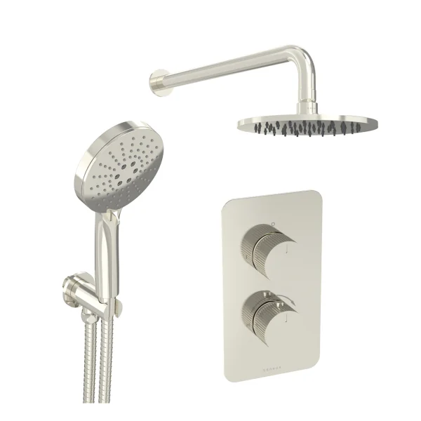 Saneux Cos 2 Way Shower Kit - W/ 3 Function Handset & Shower Head - Fluted - Brushed Nickel