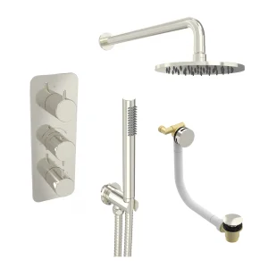 Saneux Eden 3 Way Shower Kit - W/ Slim Handset & Bath Filler & Shower Head - Brushed Nickel