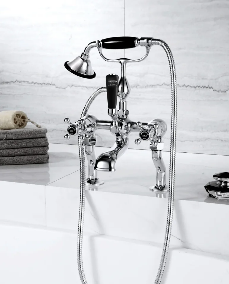 Just Taps Grosvenor Cross Deck Mounted Bsm With Kit Matt Black detail view - Image 2