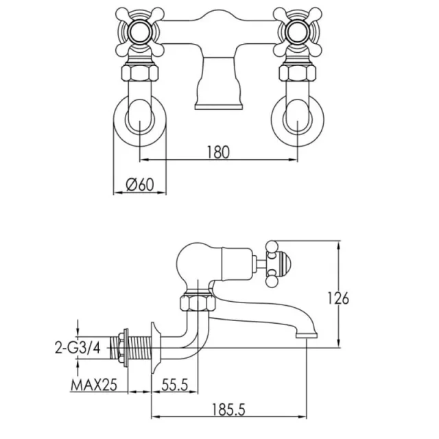 Just Taps Grosvenor Cross Wall Mounted Bath Filler Chrome detail view - Image 2