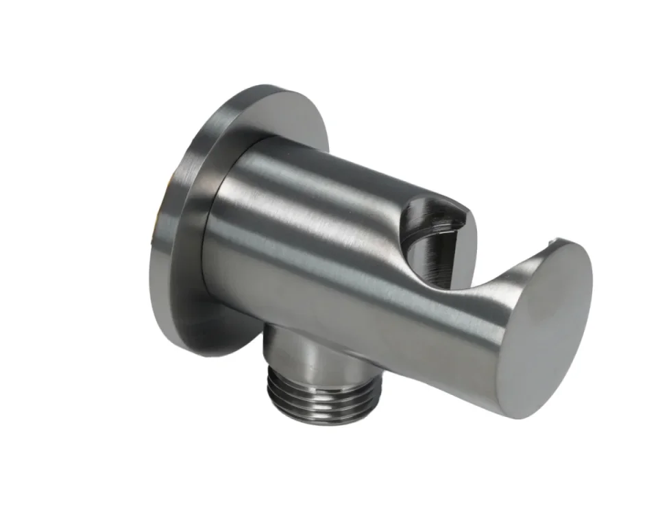 Just Taps Vos Water Outlet Elbow With Wall Support Brushed Black product image - Image 1