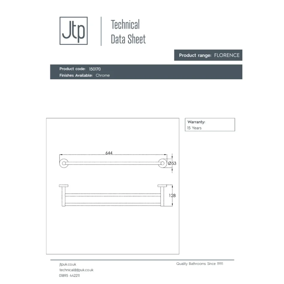 Just Taps Florence Twin Towel Bar Chrome detail view - Image 2