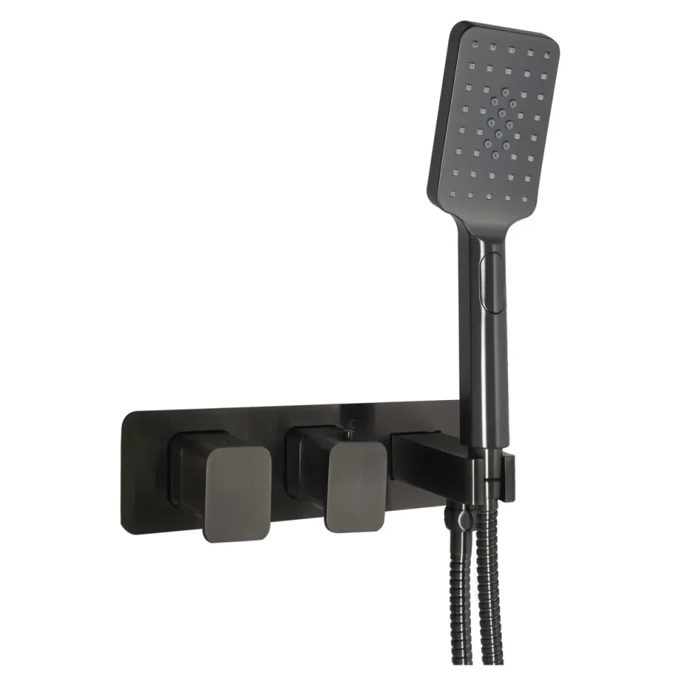 Just Taps Hix Thermostatic Concealead 2 Outlet Shower Valve Brushed Black product image - Image 1