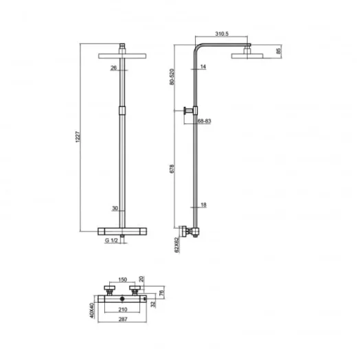 Just Taps Hix Thermostatic Bar Valve With 2 Outlets Adjustable Riser Brushed Brass detail view - Image 2