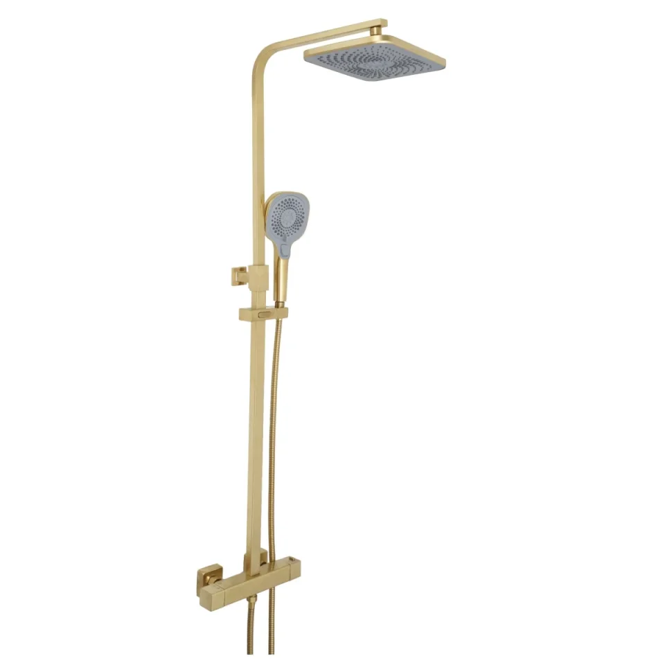 Just Taps Hix Thermostatic Bar Valve With 2 Outlets Adjustable Riser Brushed Brass product image - Image 1